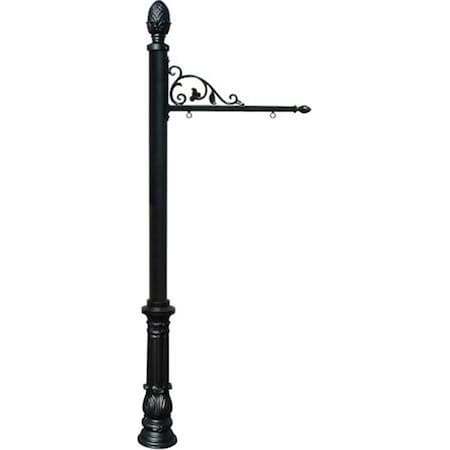 Grandoldgarden Hanging Ranch Sign Post with Ornate Base & Pineapple Finial Black GR1137795